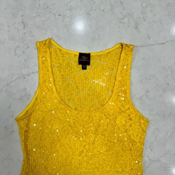 bebe Lace Sequin Tank Top Yellow Women's Large Y2K McBling Floral Clubwear 2000s - Picture 6 of 16